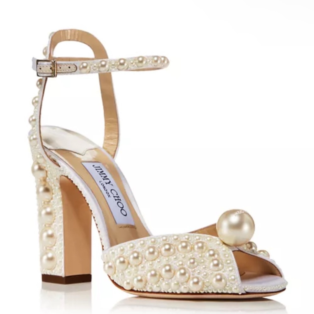 Jimmy Choo Sacaria 100 Embellished Block Heel Sandals in White Size 39 NEW